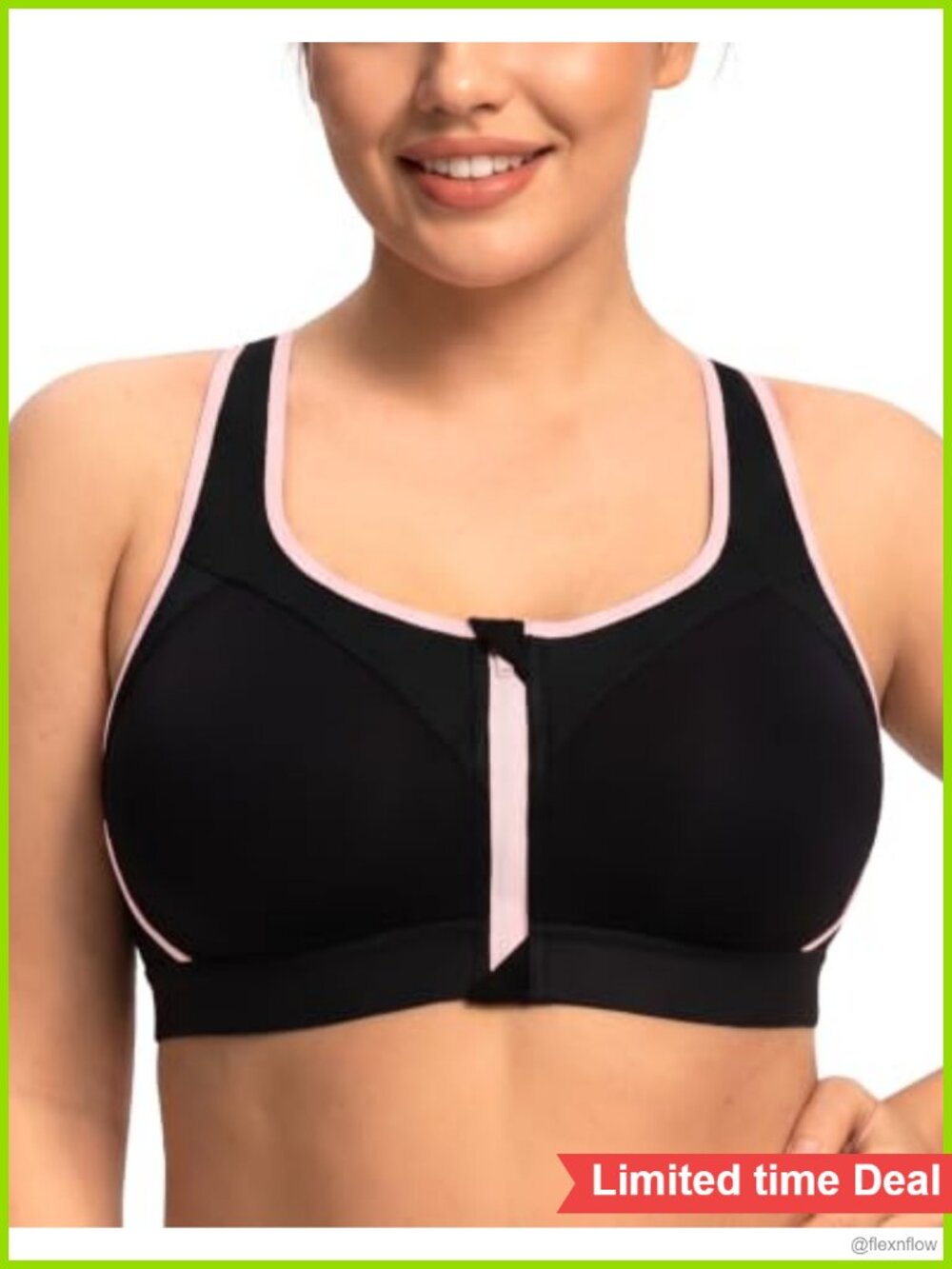 High Support Sports Bra Front Zip Full Coverage Wirefree Racerback